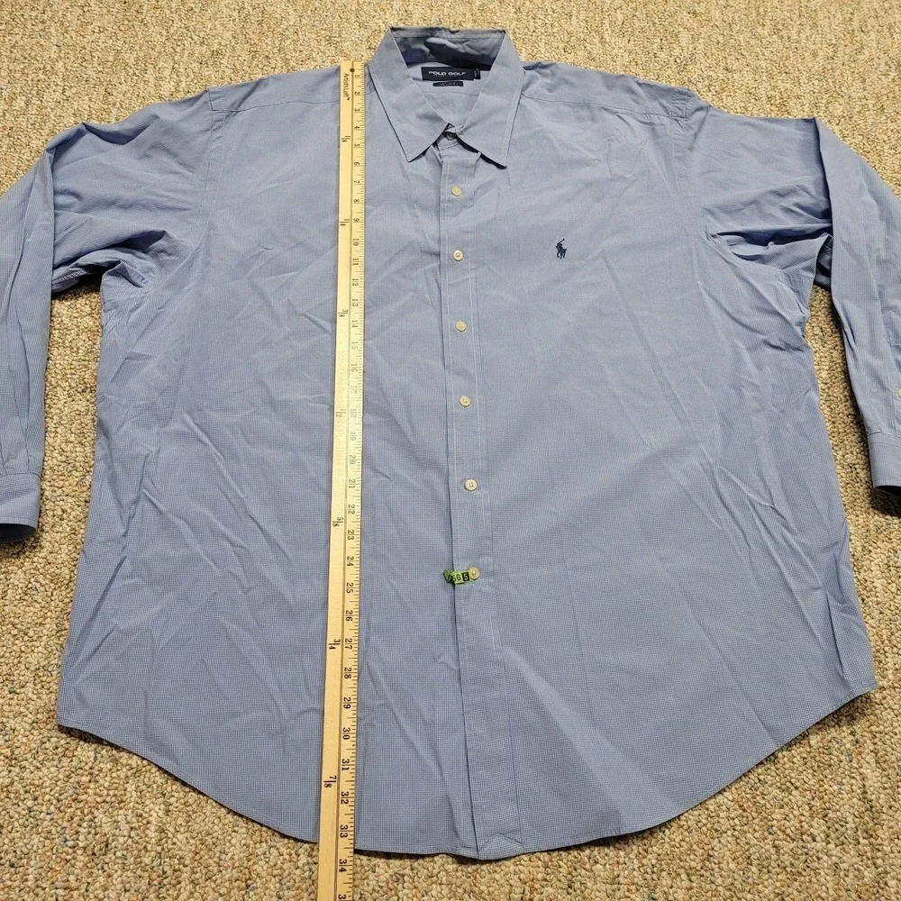 Polo Golf Ralph Lauren Shirt Mens 2XL Blue Micro‎ Check Button Up Lofting Pony